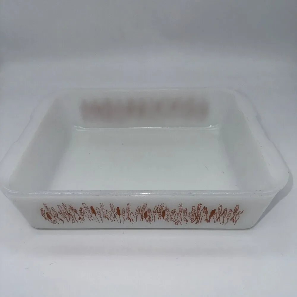 VTG White Ceramic Baking‎ Dish with Copper Wheat Pattern Farmhouse Kitchen Decor